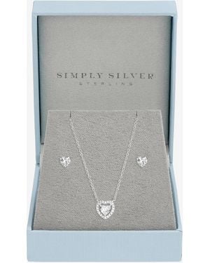 Simply Silver 925 Sterling Plated Halo Heart Set - Grey