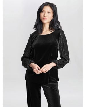 Gina Bacconi Ines Velvet Blouse - Black
