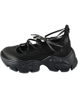Buffalo Textile Lace Up Ballet Court Shoes - Black