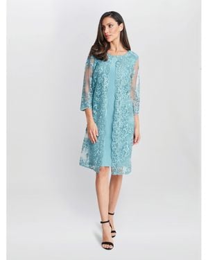 Gina Bacconi Jill Embroidered Lace Mock Jacket Dress - Blue