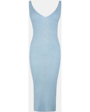 Jack Wills Stitch V-Neck Midi Knitted Jumper Dress - Blue