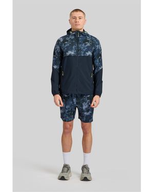 ALTRYN Brush Print Cut & Sew Water Resistant Hooded Long Sleeve Softshell Jacket - Blue