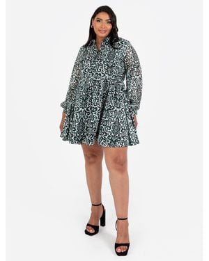 Lovedrobe Damask Print Smock Mini Shirt Dress - Blue
