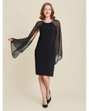 Gina Bacconi Shyla Sheer Sleeve & Crystal Trim Dress - Black