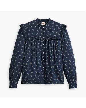 Levi's Levi's Gianna Mock Neck Ruffle Sleeve Peasant Blouse - Blue