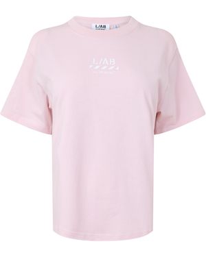 L/AB Off White Diagonal Cotton Short-Sleeve Crew-Neck T-Shirt - Pink