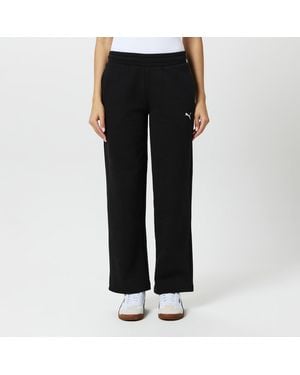 PUMA Wide Leg Open Bottom Fleece Joggers - Black