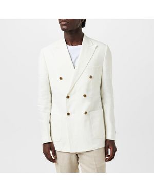 Without Prejudice Frith Linen Long Sleeve Double Breasted Slim Fit Blazer - White