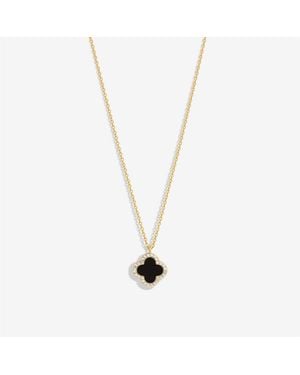 Jon Richard Plated And Jet Clover Pendant Necklace - Metallic
