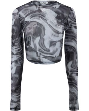 L/AB Off White V-Neck Slim-Fit Cropped Top - Blue