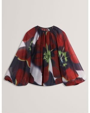 Ted Baker Long Sleeve Print Blouse - Red