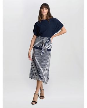 Gina Bacconi Brooke Stripe Fit And Flare Dress - Blue