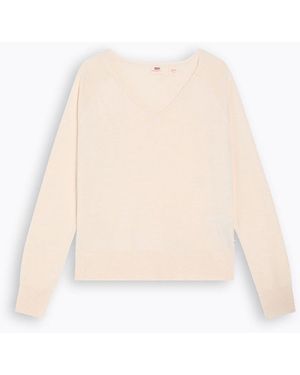 Levi's Petal V-Neck 1/4 Zip Knitted Top - Natural