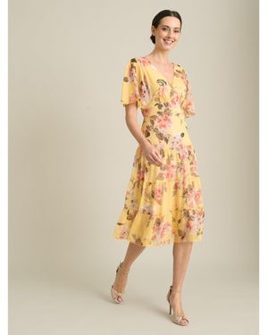 Gina Bacconi Agatha Floral Chiffon Dress - Natural