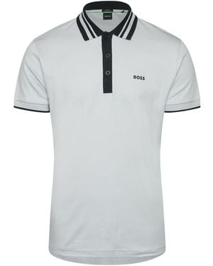 BOSS Paule Tape Stripe Collar Polo Shirt - Grey