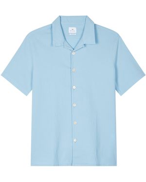 Paul Smith Seersucker Short Sleeve Plain Shirt - Blue
