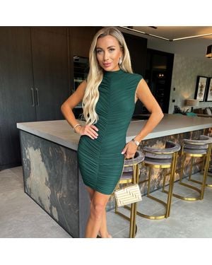 AX Paris High Neck Bodycon Ruched Mesh Mini Dress - Green