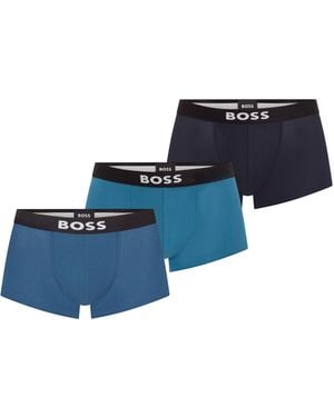BOSS Bodywear 3 Pack Boxer Briefs With Logo Waistband - Blue