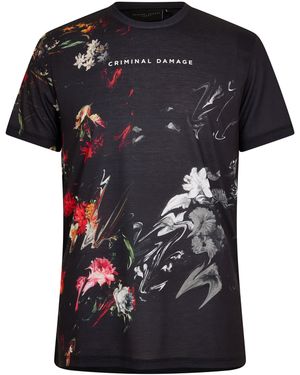Criminal Damage Warped Flower T-Shirt - Black