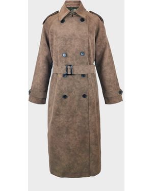 Biba Suede Long Sleeve Calf Length Faux Leather Jacket - Brown