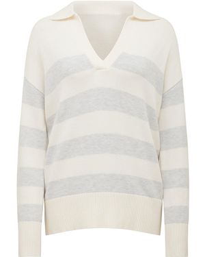 Forever New Nicole Striped Polo Collar Jumper - White