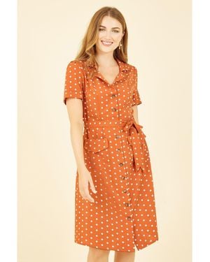 Yumi' Spot Retro Shirt Dress - Orange