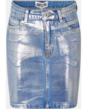 Amy Lynn Metallic Mini Denim Skirt - Blue