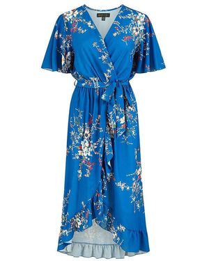Mela London Floral Dip Hem Midi Wrap Dress - Blue