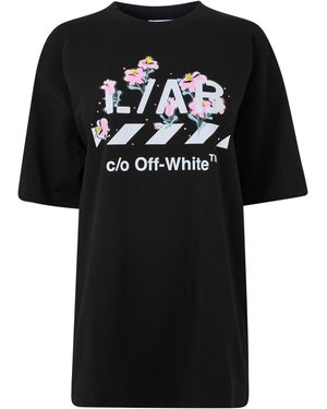 L/AB Off White Floral Cotton Short-Sleeve Oversized T-Shirt - Black