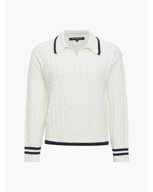 French Connection Klara Cable Knit V-Neck Long-Sleeve Jumper - White