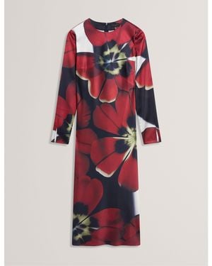 Ted Baker Long Sleeve Print Tea Dress - Red