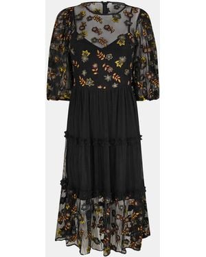 French Connection Camielle Embroidered Midi Skirt - Black