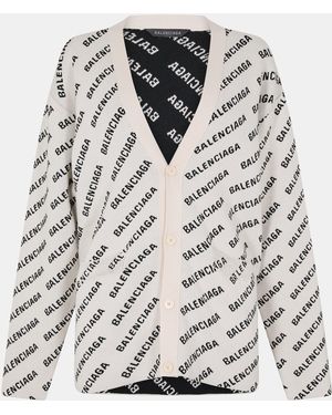 Balenciaga Logo Jacquard Print Cardigan - White
