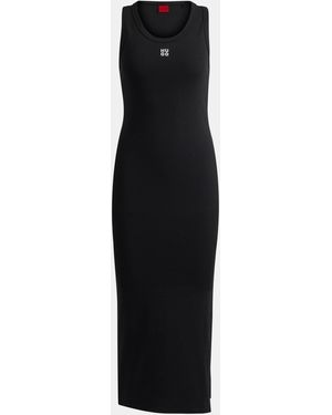 HUGO Nalimera Ribbed Midi Dress With Logo Detail - Black