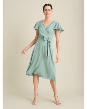 Gina Bacconi Peppa Tie Waist V Neck Faux Wrap Dress - Blue