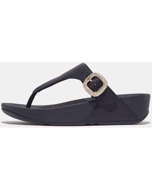Fitflop Lulu Crystal-Buckle Leather Toe-Post Sandals - Blue