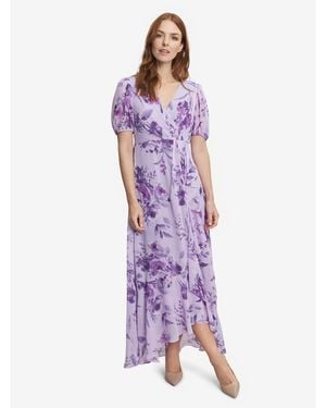 Gina Bacconi Elda Long Printed Short Sleeve Dress - Purple