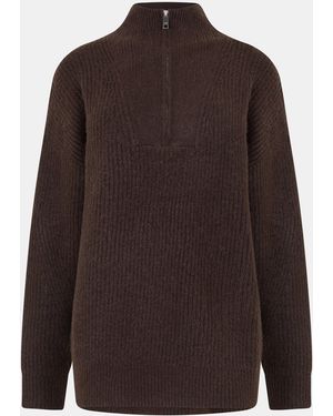 Jack Wills High Neck Zip Knitted Jumper - Brown