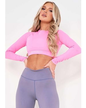 Missy Empire Long Sleeve Gym Crop Top - Purple