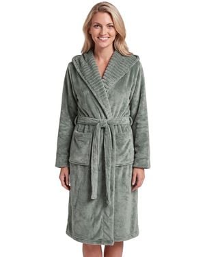 CAMILLE Supersoft Fleece Ribbed Collar Robe - Grey