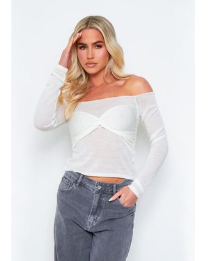 Missy Empire Relaxed Knit Overlay Bralet Jumper - White