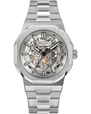 Rotary Regent Skeleton Automatic Ss Watch - Metallic