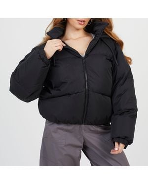Brave Soul Oversized Fit Short Puffer Jacket With Hood - Black