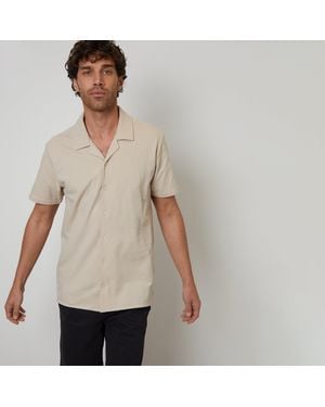 Threadbare Cotton Pique Revere Collar Short Sleeve Shirt - Natural