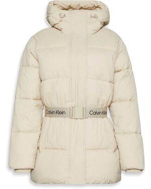 Calvin Klein Belted Medium Puffer Jacket - Natural