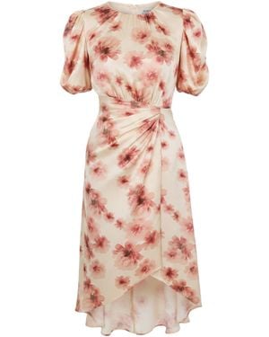 AX Paris Floral Print Puff Sleeve Gathered Side Midi Dress - Orange