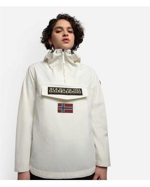 Napapijri Rainforest Water Resistant Hooded Cropped Long Sleeve Rain Anorak - White