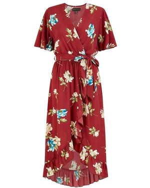 Mela London Floral Dip Hem Midi Wrap Dress - Red