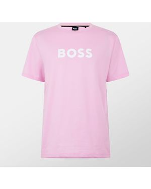 BOSS Bodywear Short Sleeve T-Shirt With Logo Print Detail - Pink