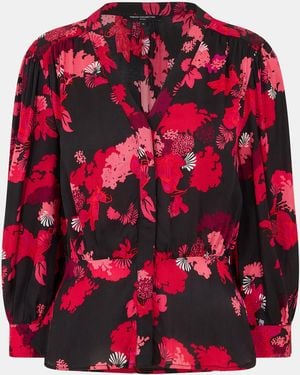 French Connection Chiara Balloon Sleeve Long Sleeve Patterned Shirt - Red